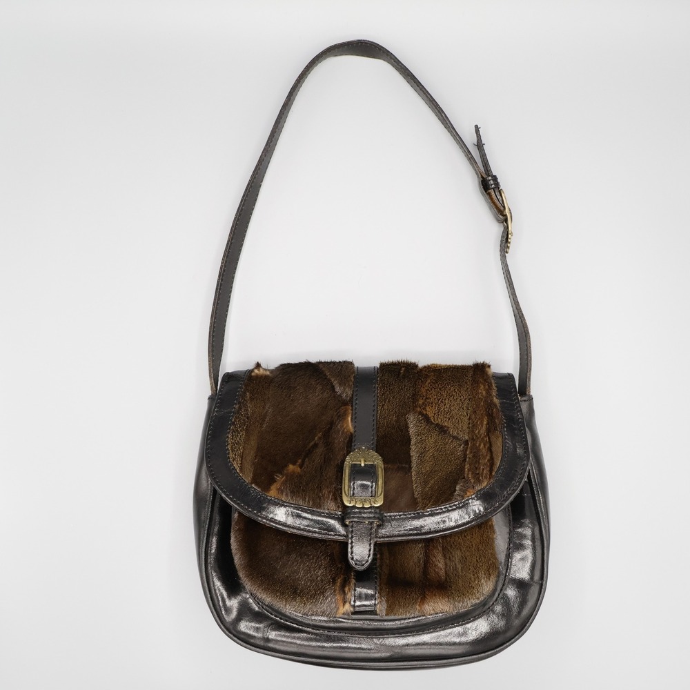 Abaco Paris Leather‎ Fur Shoulder Bag Brown Vintage Luxury Boho Bohemian Retro